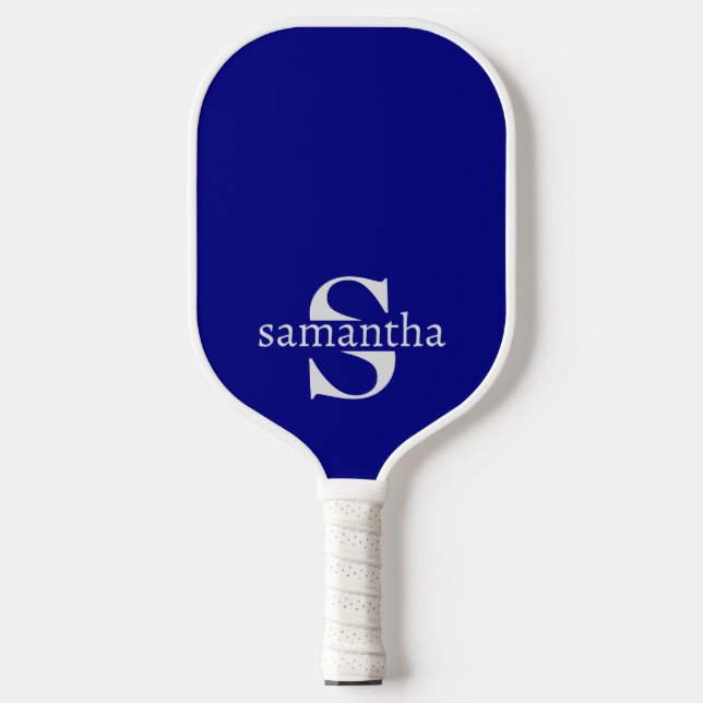 Modern Elegant Custom Initial Name Navy Blue Pickleball Paddle (Front)