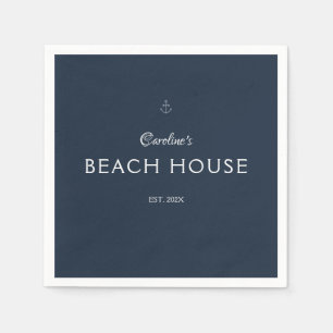 Modern Elegant Custom Name Navy Blue Anchor Napkin