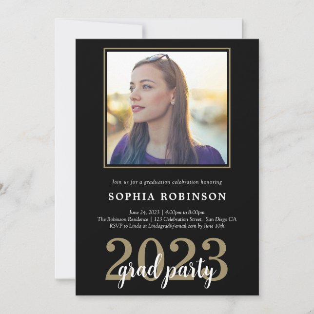 Modern Elegant Custom Photo Graduation Party Invitation (Front)