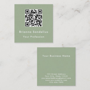 Modern Elegant Custom Sage Green QR Code Square Business Card