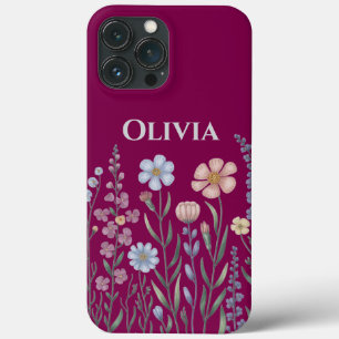 Modern elegant cute girly simple wildflowers  iPhone 13 pro max case