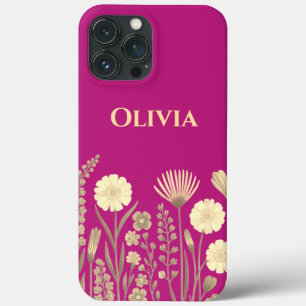 Modern elegant cute girly simple wildflowers iPhone 13 pro max case