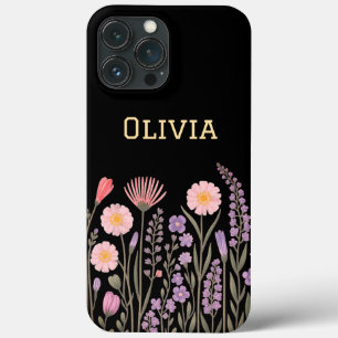 Modern elegant cute girly simple wildflowers iPhone 13 pro max case