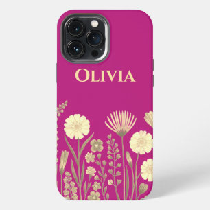Modern elegant cute girly simple wildflowers  iPhone 13 pro max case