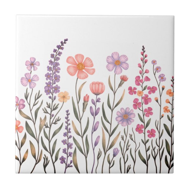 Modern elegant cute girly simple wildflowers  tile (Front)