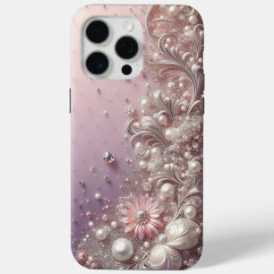 Modern elegant cute pink golden pearls  iPhone 15 pro max case