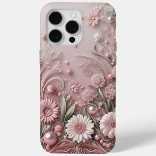 Modern elegant cute pink golden pearls iPhone 15 pro max case