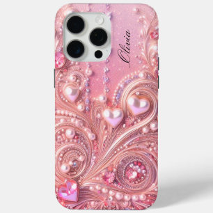 Modern elegant cute pink pearls Valentine’s Day iPhone 15 Pro Max Case