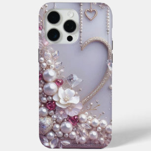 Modern elegant cute purple golden pearls iPhone 15 pro max case