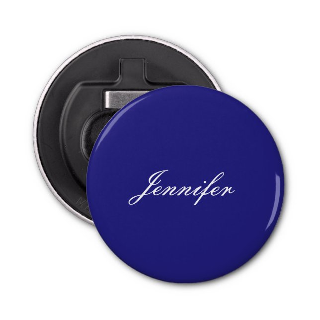 Modern Elegant Cute Unique Deep Blue Calligraphy Bottle Opener (Front)