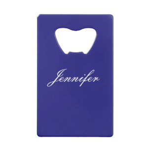 Modern Elegant Cute Unique Deep Blue Calligraphy Credit Card Bottle Opener