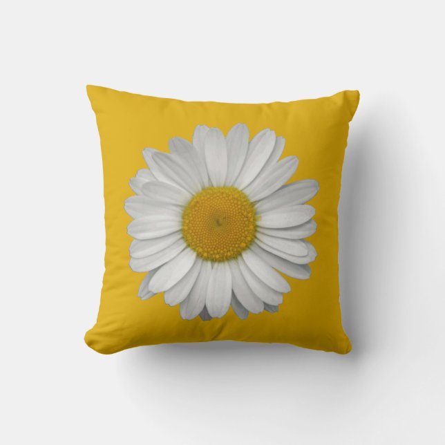 Modern Elegant Daisy Flower on Mustard Yellow Throw Pillow (Front)