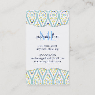 Modern Elegant Damask Blue Paisley Personalized Business Card
