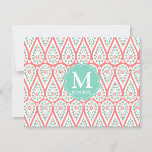 Modern Elegant Damask Coral Paisley Personalized