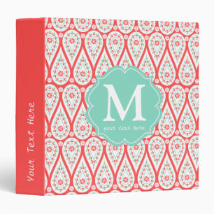 Modern Elegant Damask Coral Paisley Personalized Binder