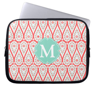 Modern Elegant Damask Coral Paisley Personalized Laptop Sleeve