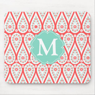 Modern Elegant Damask Coral Paisley Personalized Mouse Pad