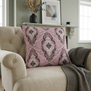 Modern Elegant Damask Pattern Light Pink Throw Pillow