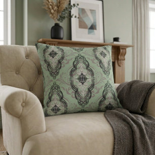 Modern Elegant Damask Pattern Sage Green Throw Pillow