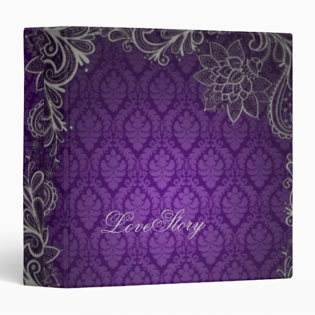 modern elegant damask purple wedding binder (Front/Spine)