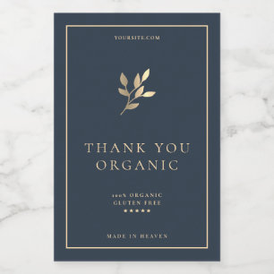 Modern Elegant Dark Blue Gold Simple Botanical Food Label