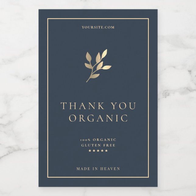 Modern Elegant Dark Blue Gold Simple Botanical Food Label (Single Label)