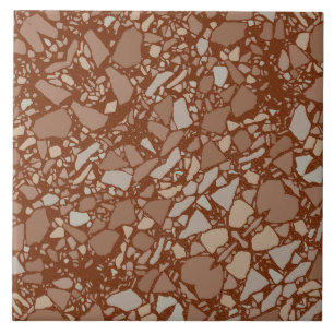Modern Elegant Dark Brown Terrazzo Effect Tile