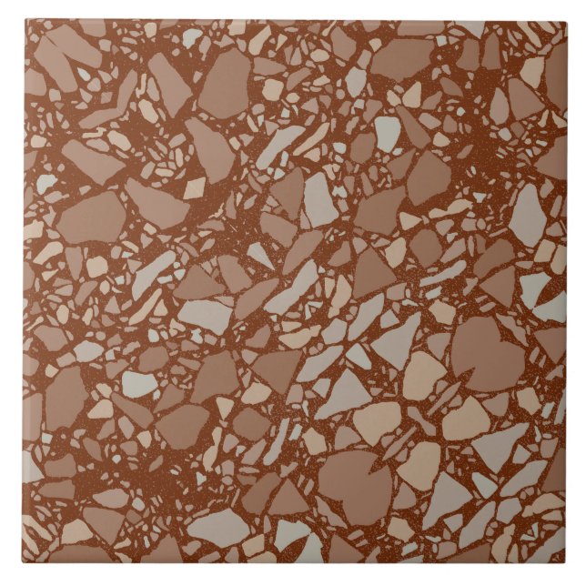 Modern Elegant Dark Brown Terrazzo Effect Tile (Front)