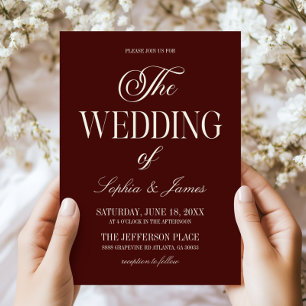 Modern Elegant Dark Burgundy Ivory Wedding Invitation
