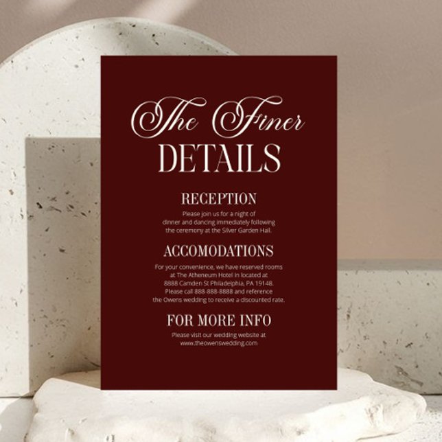 Modern Elegant Dark Burgundy Wedding Details Enclosure Card (Creator Uploaded)