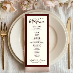 Modern Elegant Dark Burgundy Wedding Menu