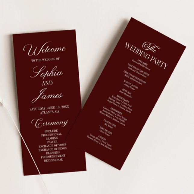 Modern Elegant Dark Burgundy Wedding Program (Creator Uploaded)