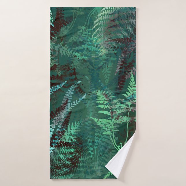 Modern Elegant Dark Emerald Green Ferns Bath Towel Set (Bath Towel)