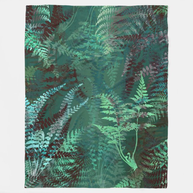 Modern Elegant Dark Emerald Green Ferns Fleece Blanket (Front)