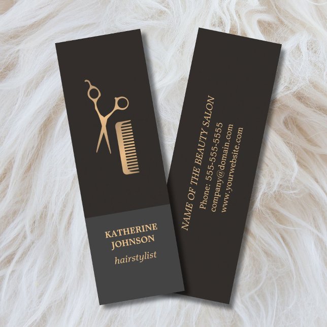 Modern Elegant Dark Faux Gold Scissor Comb Mini Business Card (Creator Uploaded)