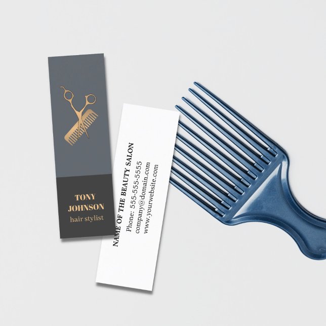 Modern Elegant Dark Faux Gold Scissors Comb Mini Business Card (Creator Uploaded)