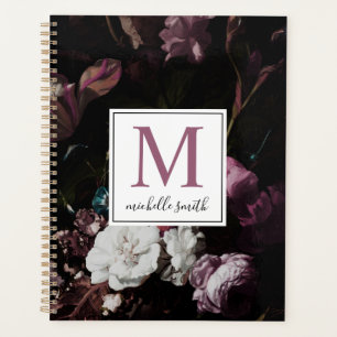 Modern Elegant Dark Floral Monogram Script Planner