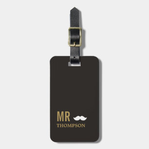 Modern Elegant Dark Golden White Moustache Mr Luggage Tag