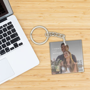 Modern Elegant Dark Photo Calligraphy Overlay Keychain