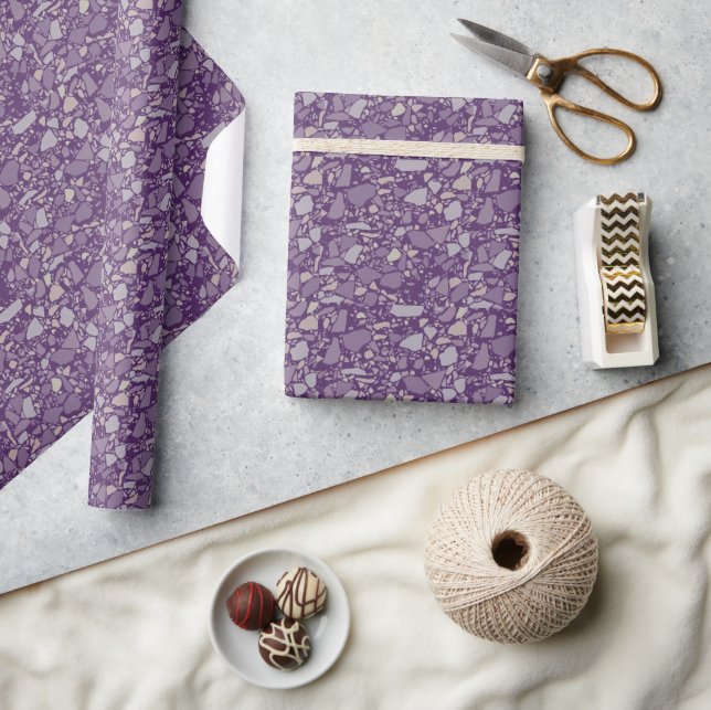 Modern Elegant Dark Purple Terrazzo Effect Tile Wrapping Paper (Crafts)