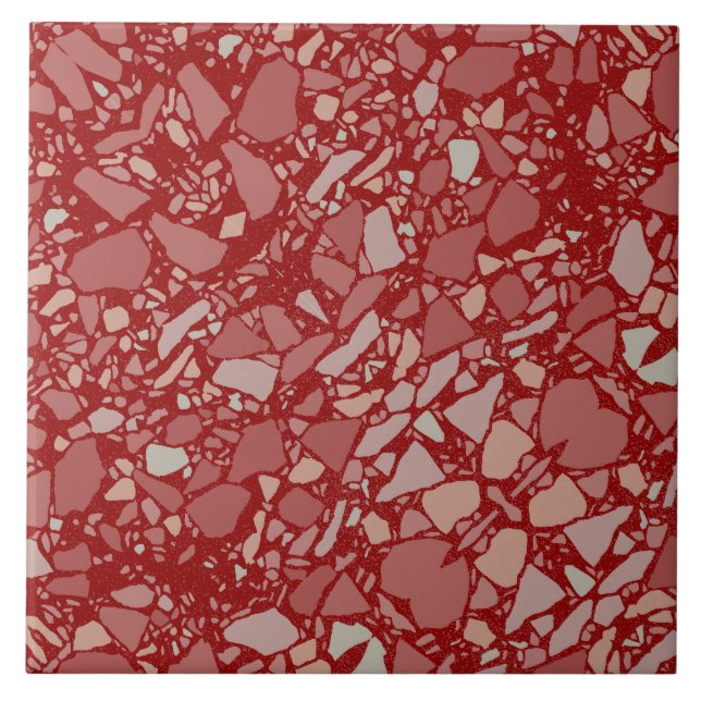 Modern Elegant Dark Red Terrazzo Effect Tile (Front)
