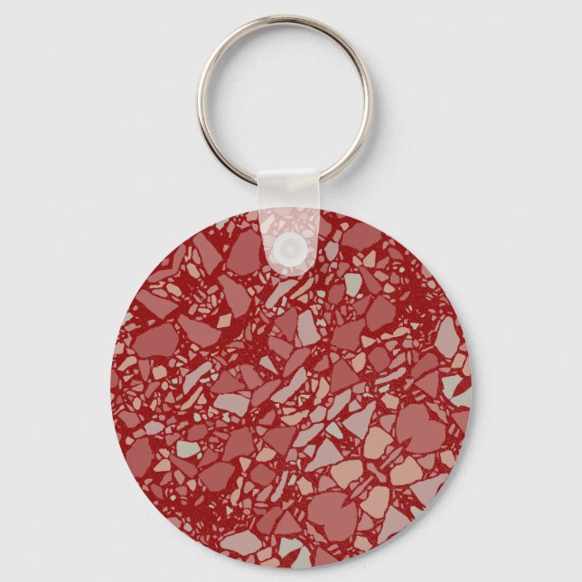 Modern Elegant Dark Red Terrazzo Effect Tile Keychain (Back)