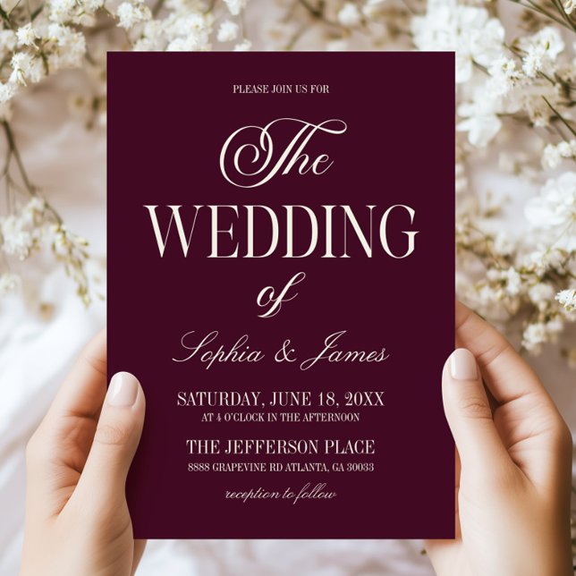 Modern Elegant Dark Wine Purple Ivory Wedding Invitation (Creator Uploaded)