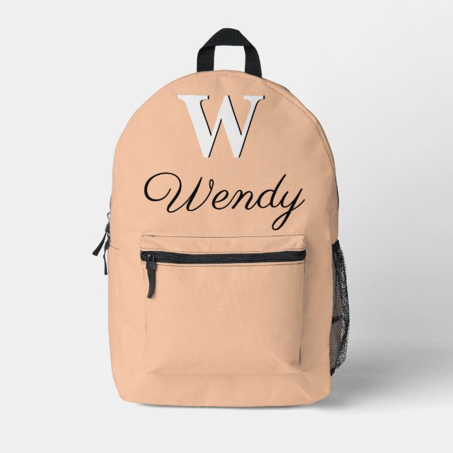 Modern Elegant Deep Peach Monogram Printed Backpack (Front)