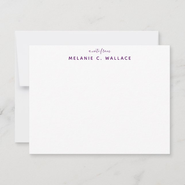 Modern Elegant Deep Purple Personalized Stationery Card (Front)