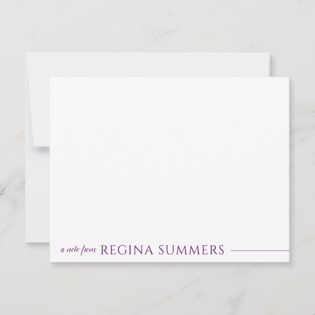 Modern Elegant Deep Purple Personalized Stationery Card (Front)