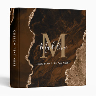 Modern Elegant Desert Gold Black Agate Monogram Binder