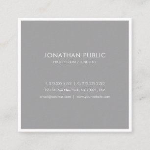 Modern Elegant Design Grey White Plain Trendy Square Business Card