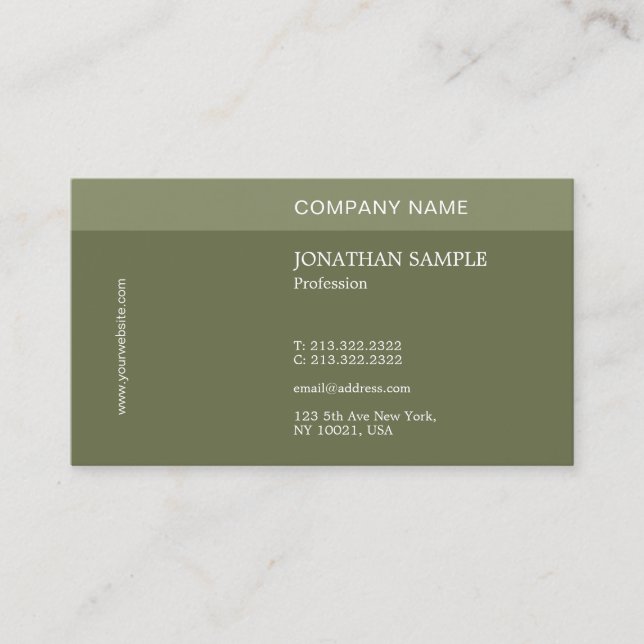 Modern Elegant Design Professional Plain Green Business Card (Front)