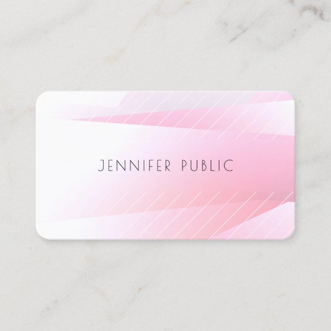 Modern Elegant Design Trendy Pink White Template Business Card (Front)
